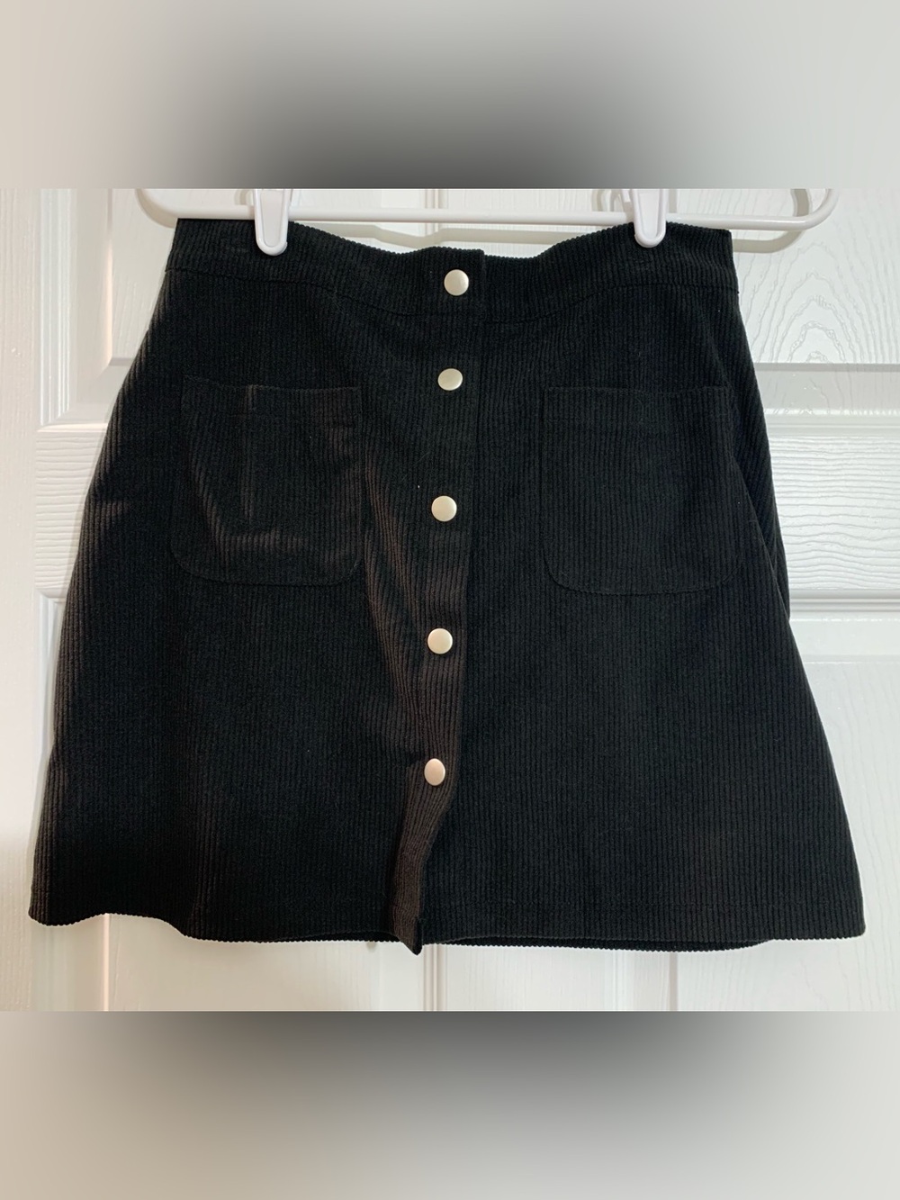Lily Black Ribbed Snap-Front Mini Skirt (Never Worn)